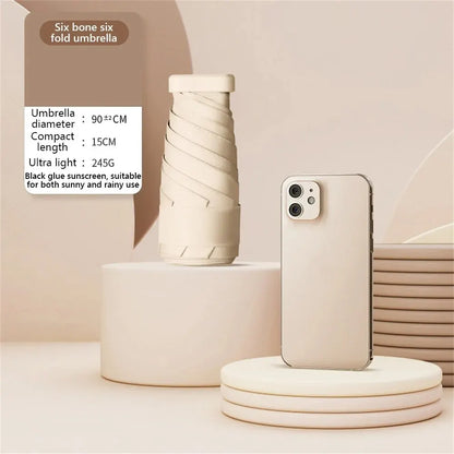 55% Off Mini Sun Umbrella Small Pocket Rain Umbrella Vinyl Folding UV Ultraviolet Protection Sun Shade Pocket Parasol Capsule
